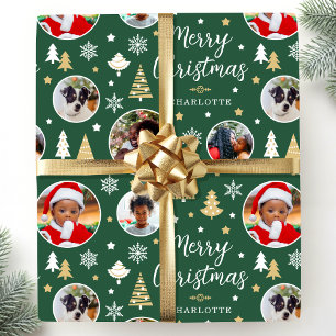 Papel De Presente Feliz Natal Árvores Festivas Foto: Verde