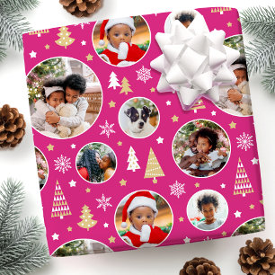 Papel De Presente Feliz Natal Árvores Neves Foto Rosa