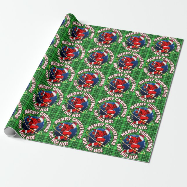 PAPEL DE PRESENTE FELIZ NATAL ASTRONAUTA ESPACIAL ENGRAÇADO  (Desenrolado)