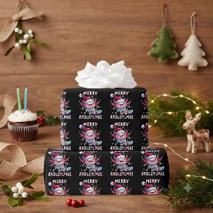 Papel De Presente Feliz Natal Axolotl Luzes Axolotlmas Árvore