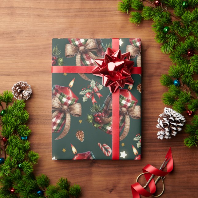 Papel De Presente Feliz Natal Azevinho Vela Cana de Açúcar (Presente de Natal)