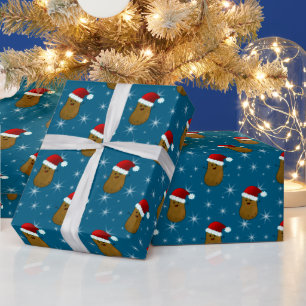 Papel De Presente Feliz Natal Batata Oceano Azul