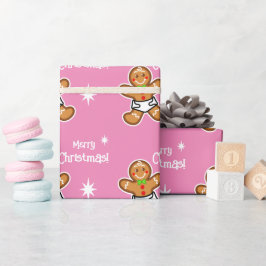 Papel De Presente Feliz Natal!Bebê Gingerpão a rosa editável