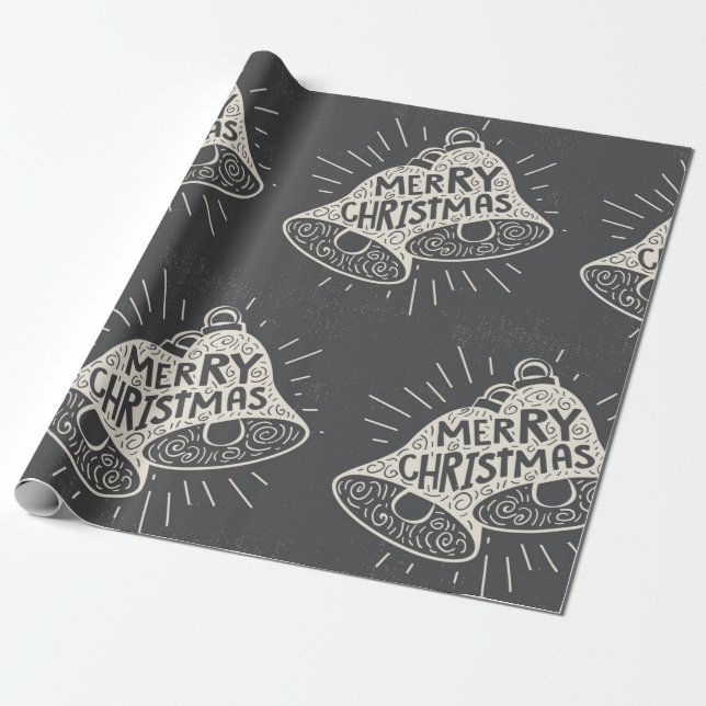 Papel De Presente Feliz Natal Bells Chalkboard (Desenrolado)