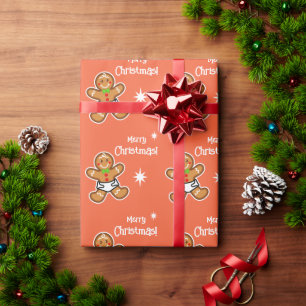 Papel De Presente Feliz Natal! Biscoito de Natal no Laranja Pôr do S