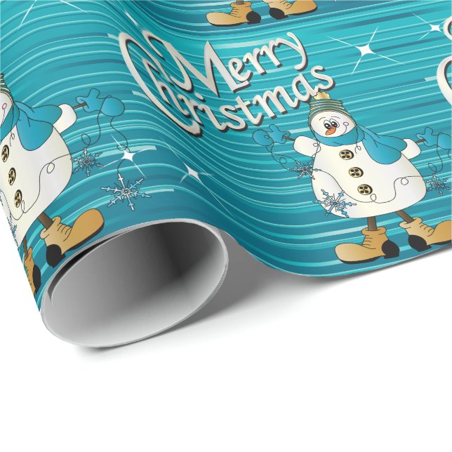 Papel De Presente Feliz Natal Blue Snowman (Ponta do rolo)