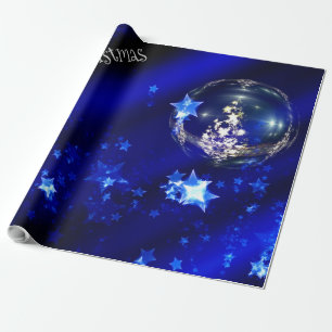Papel De Presente Feliz Natal Blue Stars Bauble Ornaings