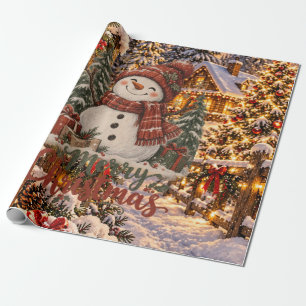 Papel De Presente Feliz Natal Boneco de Neve