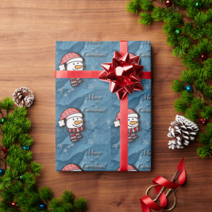 Papel De Presente Feliz Natal, boneco de neve com roupas de tricô