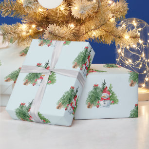 Papel De Presente Feliz Natal Bonito Snowman, Esquilo, Cardeal