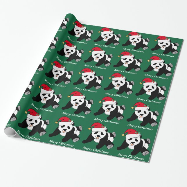 Papel De Presente Feliz Natal, Bonito Urso de Panda (Desenrolado)