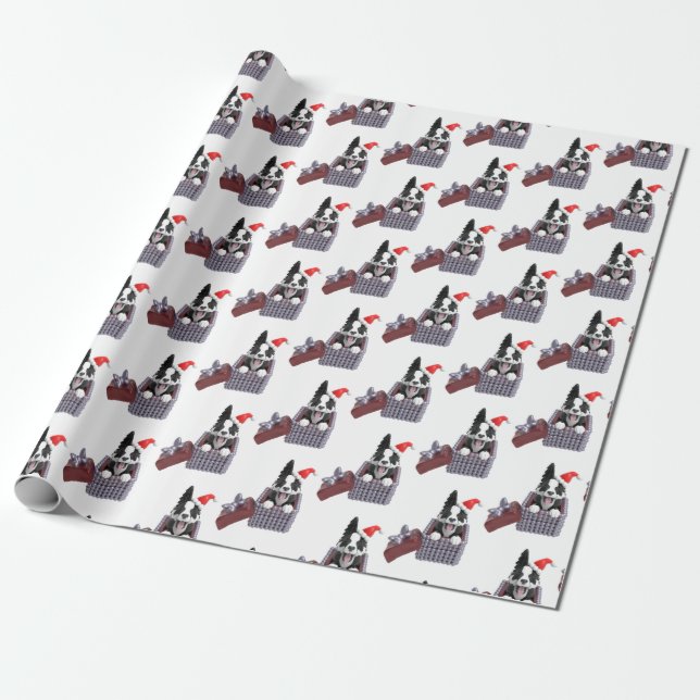 Papel De Presente Feliz Natal Border Collie (Desenrolado)