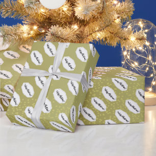 Papel De Presente Feliz Natal Brilho Bege e Branco