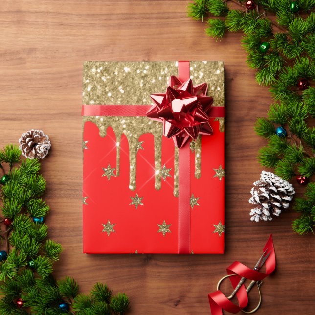 Papel De Presente Feliz Natal - brilho vermelho (Presente de Natal)