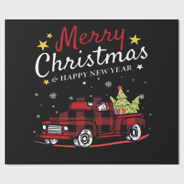 Papel De Presente Feliz Natal Buffalo Caminhão Boneco de Neve Árvore (Aberto)