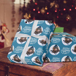 Papel De Presente Feliz Natal Caligrafia Rodada Foto Azul