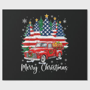 Papel De Presente Feliz Natal Caminhão Vermelho Antigo Bandeira dos 