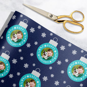 Papel De Presente Feliz Natal Canino Personalizado em Azul Marinho