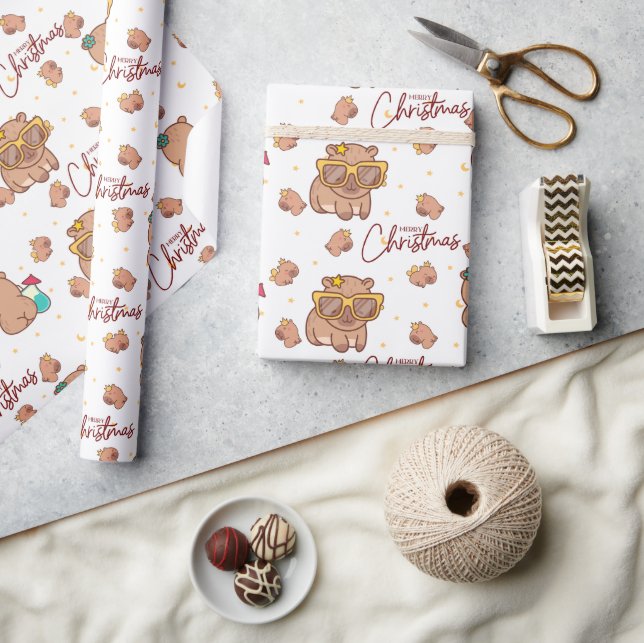 Papel De Presente Feliz Natal Capivara  (Artesanato)