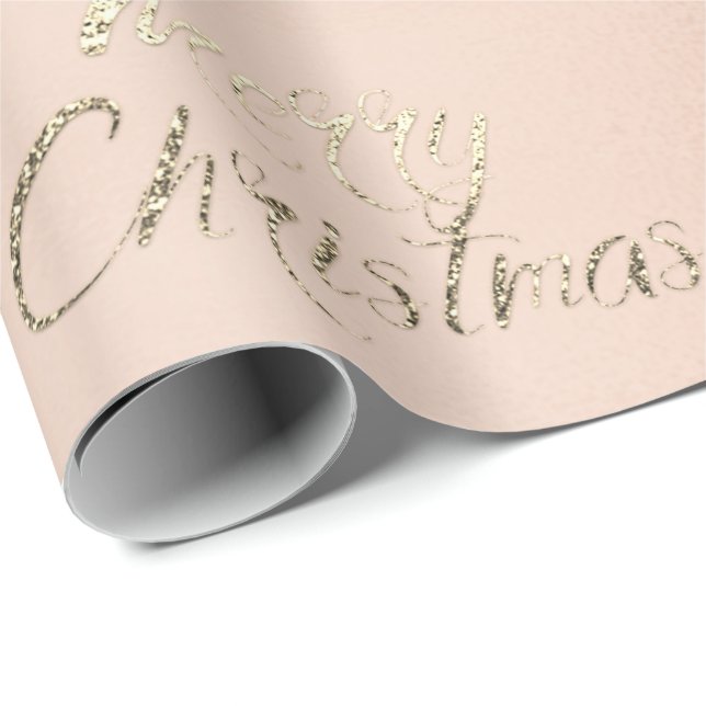 Papel De Presente Feliz Natal Champagne Rosa de Brilho Dourado (Ponta do rolo)