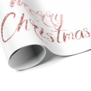 Papel De Presente Feliz Natal Champagne Rosa Dourado Glitter White