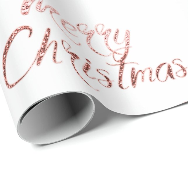 Papel De Presente Feliz Natal Champagne Rosa Dourado Glitter White (Ponta do rolo)