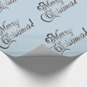Papel De Presente Feliz Natal Cinza de Prata Azul de Bebê