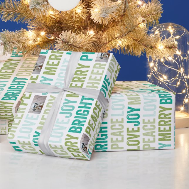 Papel De Presente Feliz Natal com 1 Foto Horizontal Branca (Feriados)