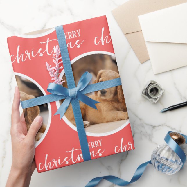 Papel De Presente Feliz Natal com uma Foto em Círculo (Presentear)
