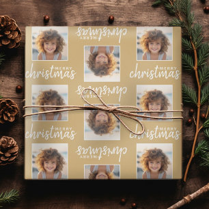 Papel De Presente Feliz Natal com uma foto quadrada - dourado