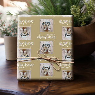 Papel De Presente Feliz Natal com uma foto quadrada - dourado