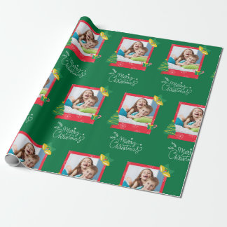 Papel De Presente Feliz Natal Com Uma Foto Verde
