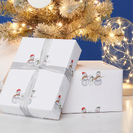 Papel De Presente Feliz Natal da Família Snowmen