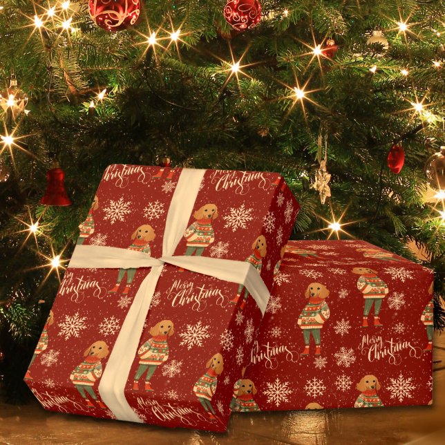 Papel De Presente Feliz Natal Dachshund Dog Red Holiday (Criador carregado)
