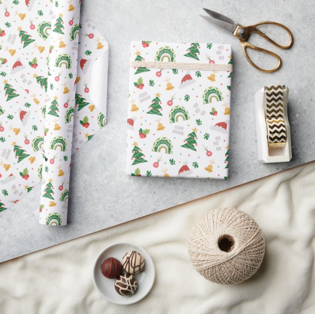 Papel De Presente Feliz Natal de doodle branca e vermelha (Artesanato)