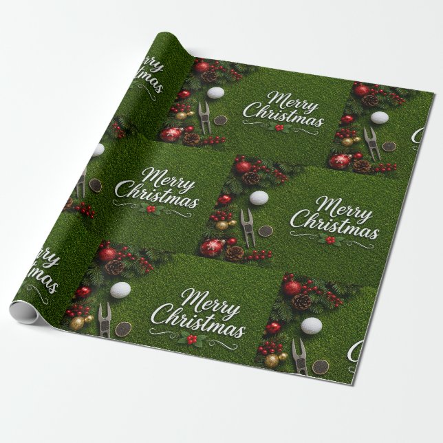 Papel De Presente Feliz Natal de Golfe no Putting Green Feriado  (Desenrolado)