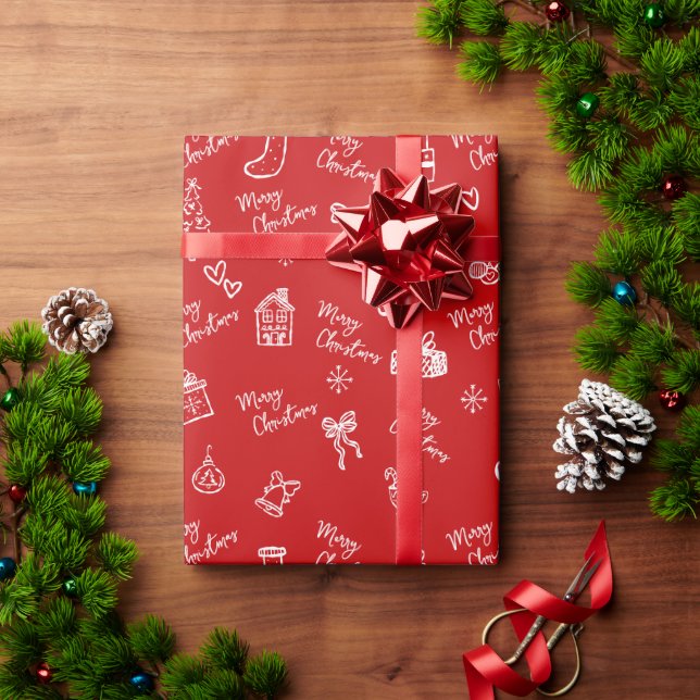 Papel De Presente Feliz Natal Desenho à Mão Doodle Caprichoso (Presente de Natal)