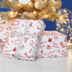 Papel De Presente Feliz Natal Desenho à Mão Nome Personalizado