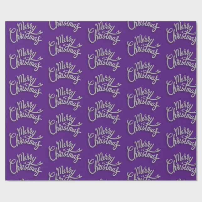 Papel De Presente Feliz Natal Design roxo e prata brilhante (Aberto)
