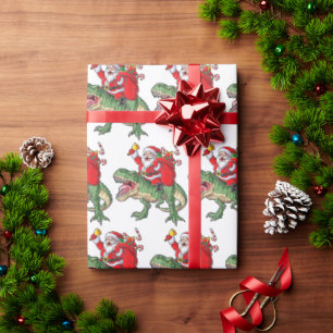 Papel De Presente Feliz Natal Dinossauro Papai Noel
