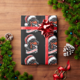 Papel De Presente Feliz Natal - Dobermann Santa Hat Cachorro Engraça