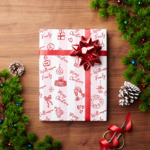 Papel De Presente Feliz Natal Doodle Desenhado à Mão Faixa Rosa Nome