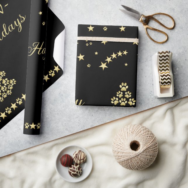 Papel De Presente Feliz Natal, Dourada e brilhante árvore de Natal (Artesanato)