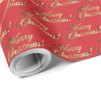 Papel De Presente Feliz Natal Dourado Folha de Fogo Vermelho