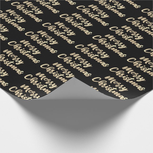Papel De Presente Feliz Natal Dourado Script Black Champaigne Faux (Ponta)