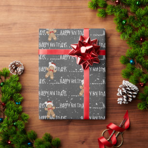 Papel De Presente FELIZ NATAL E ANO NOVO Texto Com Homem de Biscoito