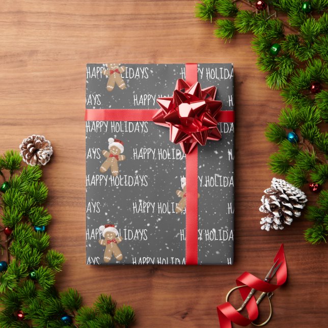 Papel De Presente FELIZ NATAL E ANO NOVO Texto Com Homem de Biscoito (Presente de Natal)