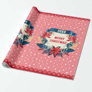 Papel De Presente Feliz Natal e Feliz Ano Novo! Pássaro Vermelho
