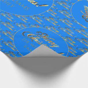 Papel De Presente Feliz Natal Elegante Cerulean Blue Script