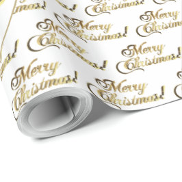 Papel De Presente Feliz Natal Elegante, Dourado e Branco